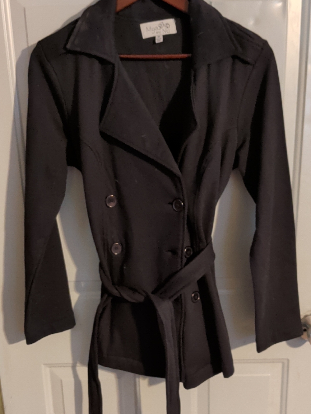 Black Double-Breasted Belted Trench Coat